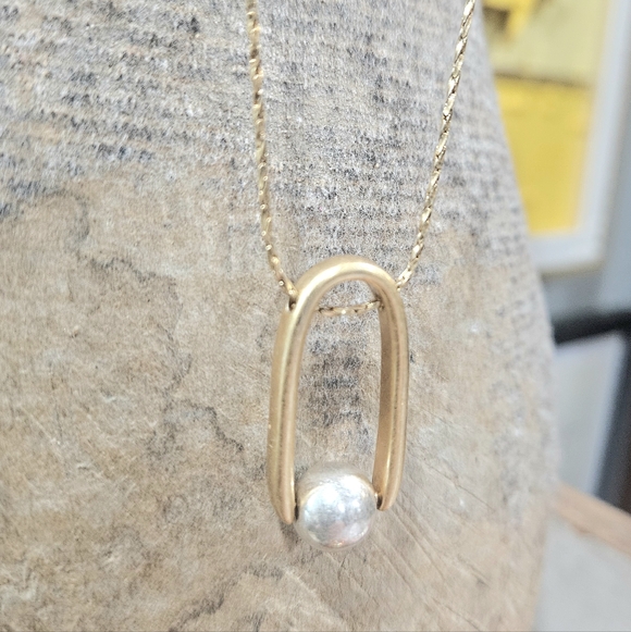 Madewell Gold Tone Long Chain W Gold & Silver Pendant Classic Adjustable Length - Picture 7 of 9